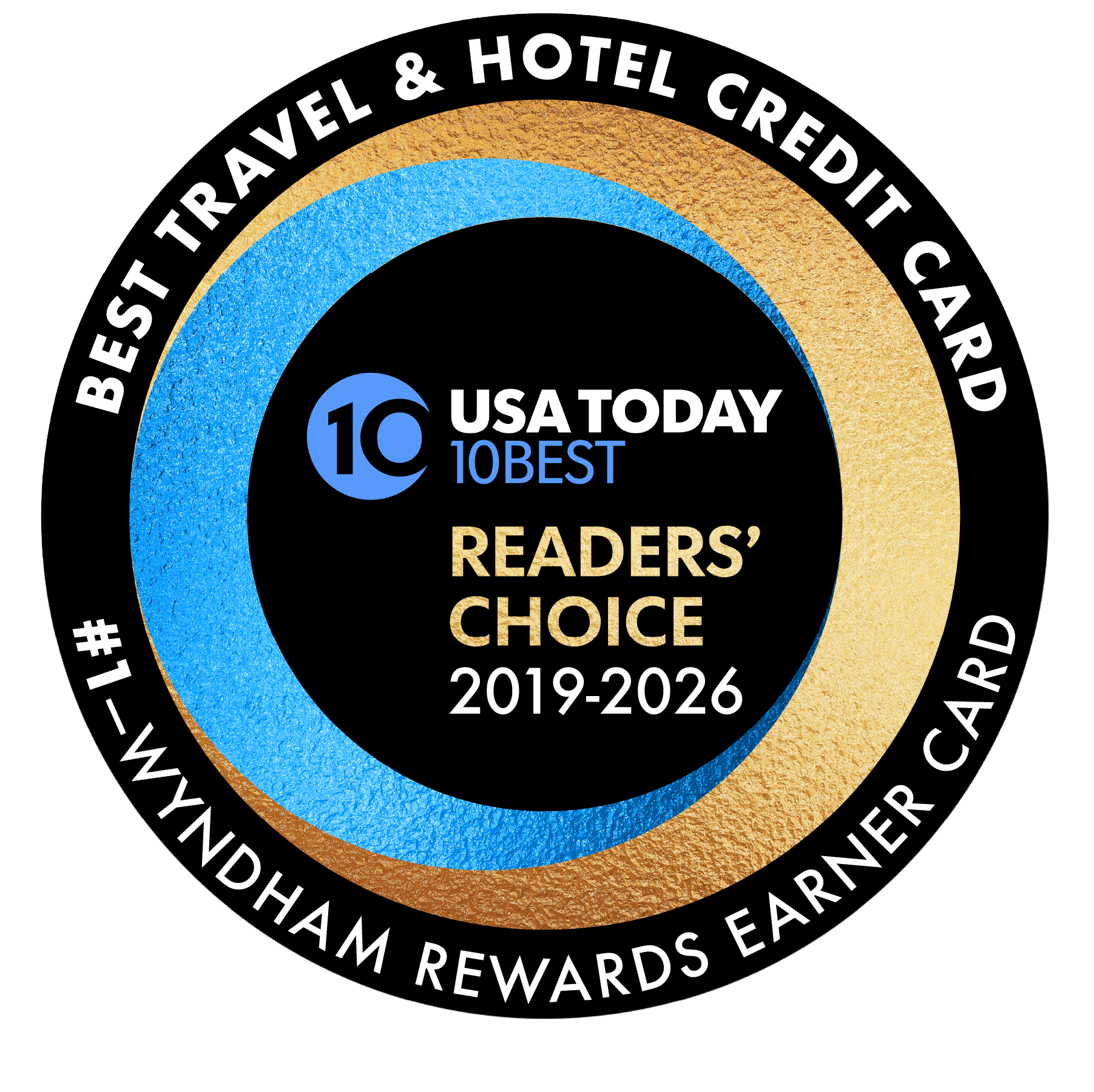 USA Today 10 Best Readers' Choice Best Travel & Hotel Credit Card award badge